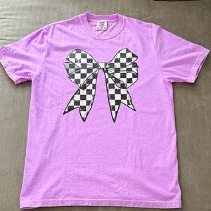 Comfort Colors Lavender Checkered Bow Tee